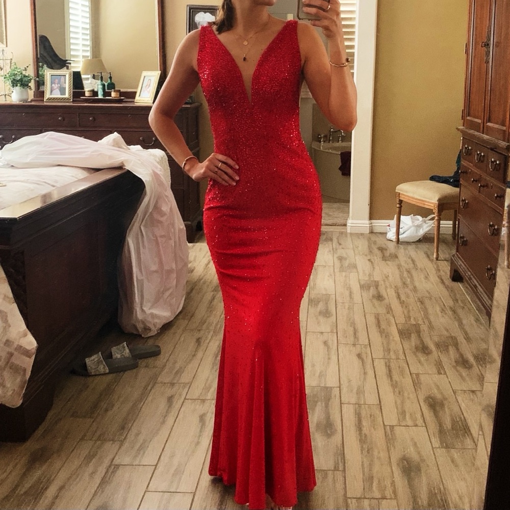 Red Open Back Prom Dress